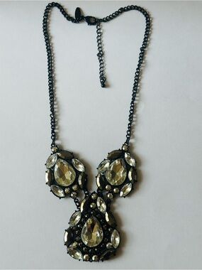 Statement Black Necklace with Clear Crystal Accents
